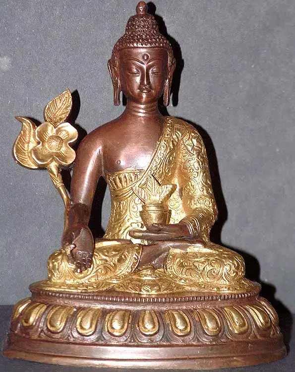 8" Tibetan Buddhist Deity Medicine Buddha Brass Statue | Handmade | Made in India