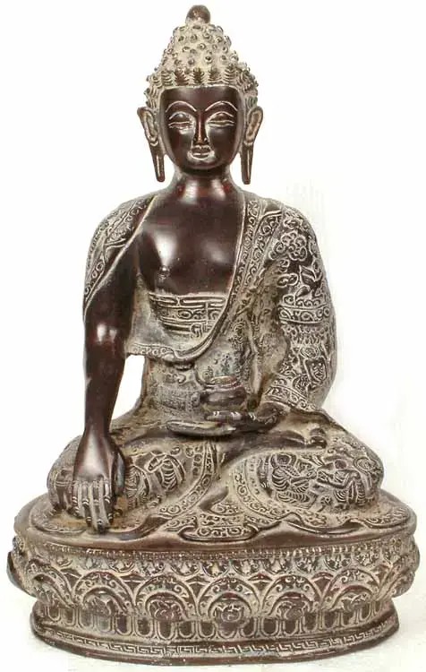Buddha with Carved Robe In Brass | Handmade | Made In India