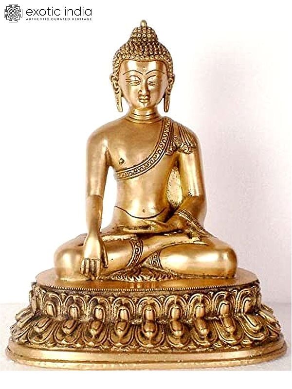 11" Buddha in Bhumisparsha Mudra In Brass | Handmade | Made In India