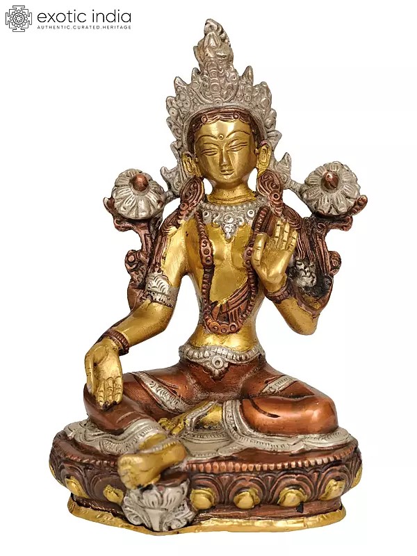 8" Tibetan Buddhist Deity- Green Tara (Sgrol ma ljang khu) In Brass | Handmade | Made In India