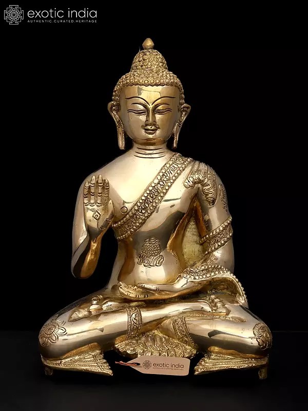 11" Buddha Idol in Abhaya and Dhyana Mudras | Handmade Brass Statue | Made in India
