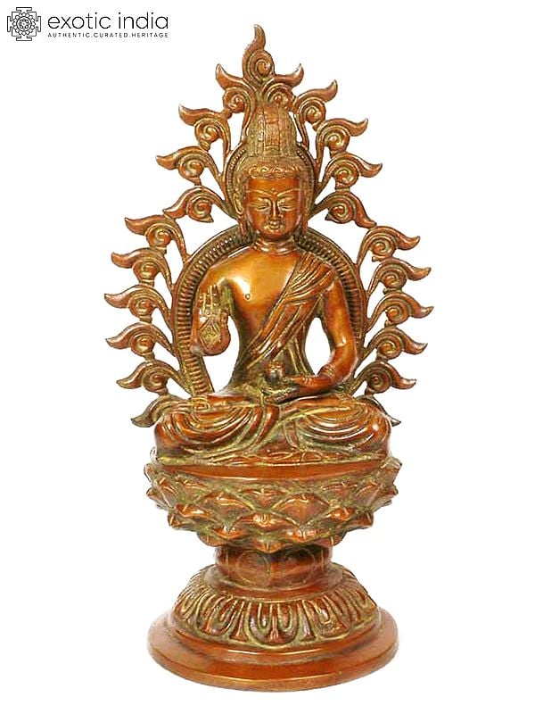 10" The Buddha Blesses Against a Flaming Aureole In Brass | Handmade | Made In India