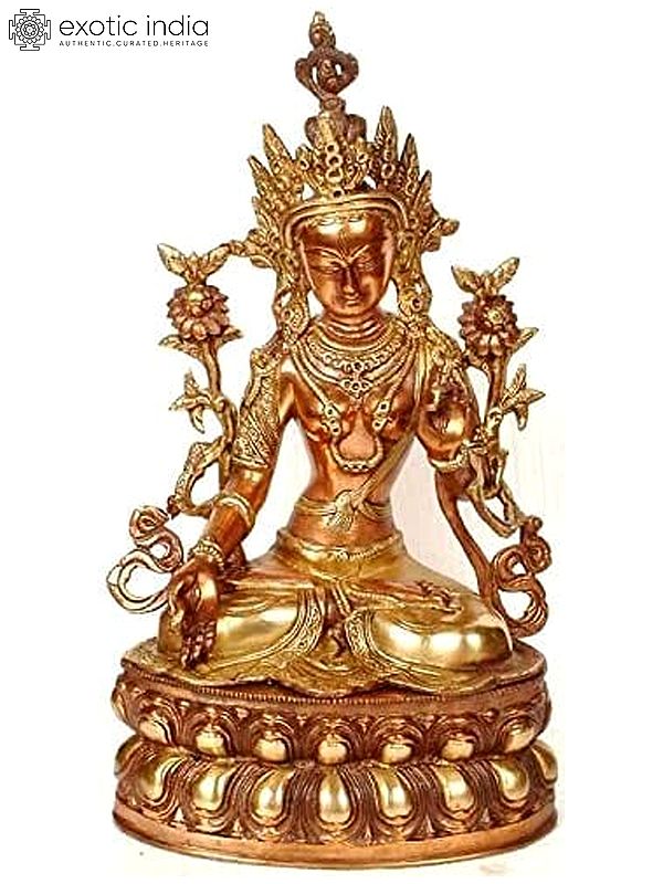 14" Handmade Goddess White Tara Brass Figurine | Tibetan Buddhist Statue