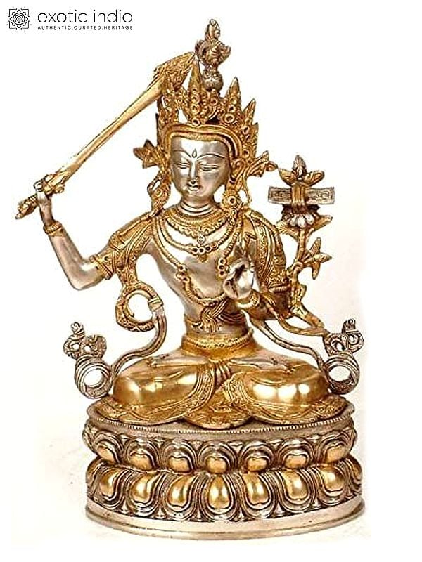 13" Tibetan Buddhist Deity Manjushri In Brass | Handmade | Made In India