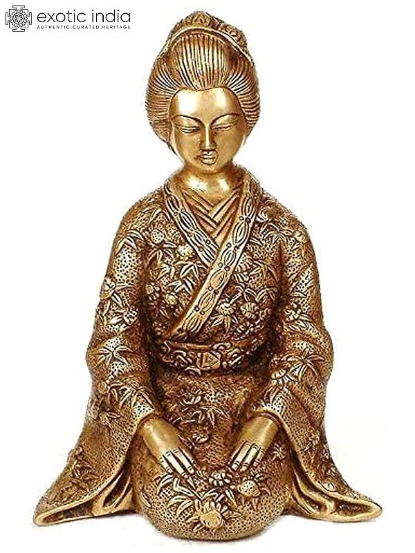 10" Japanese Lady in Kimono in Brass | Handmade | Made in India