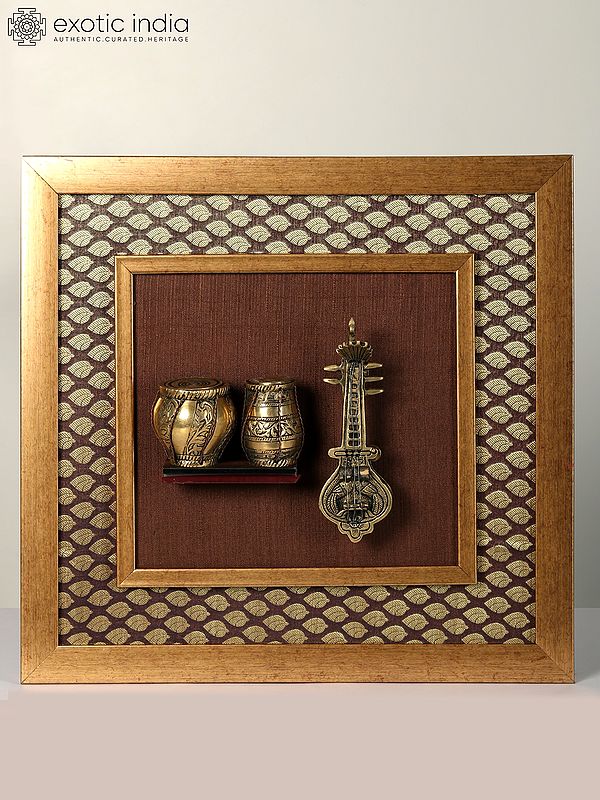 Musical Instruments Sitar and Tabla | Wood Wall Hanging Frame