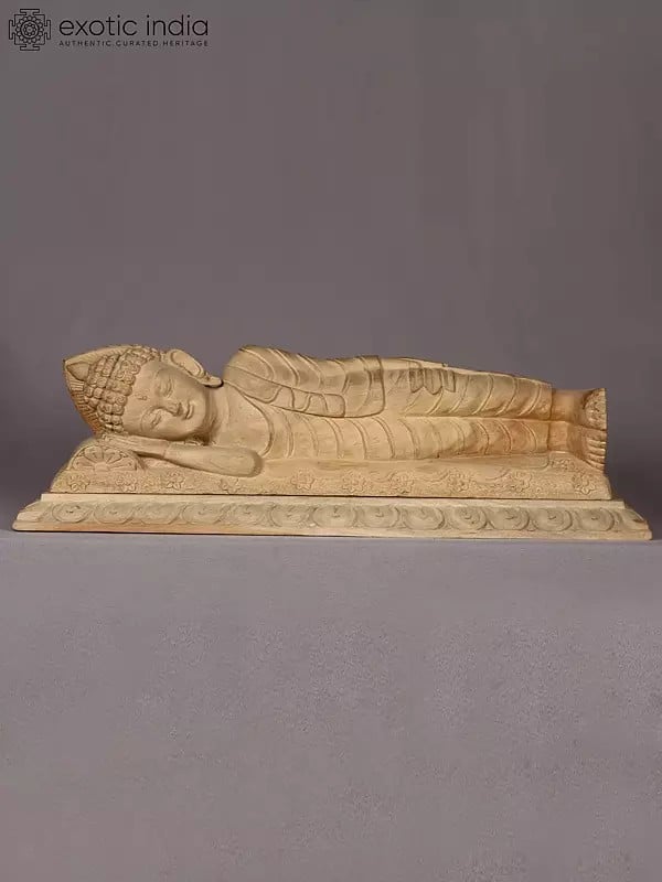 24" Wooden Lord Sleeping Buddha Sculpture