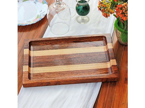 Wood Tray for Serving | Brown Walnut and Birch Wood
