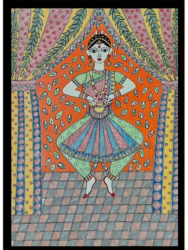 Bharatnatyam Dancer | With Frame | Acrylic Color On Hand Made Paper | Lalita Ray