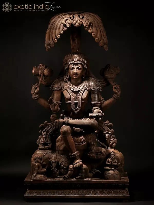 68" Superfine Dakshinamurti Shiva Wood Carved Statue - God of Wisdom