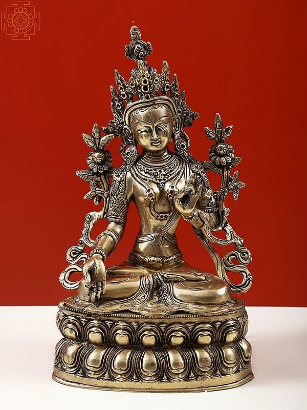 14" Tibetan Buddhist Deity White Tara Brass Statue