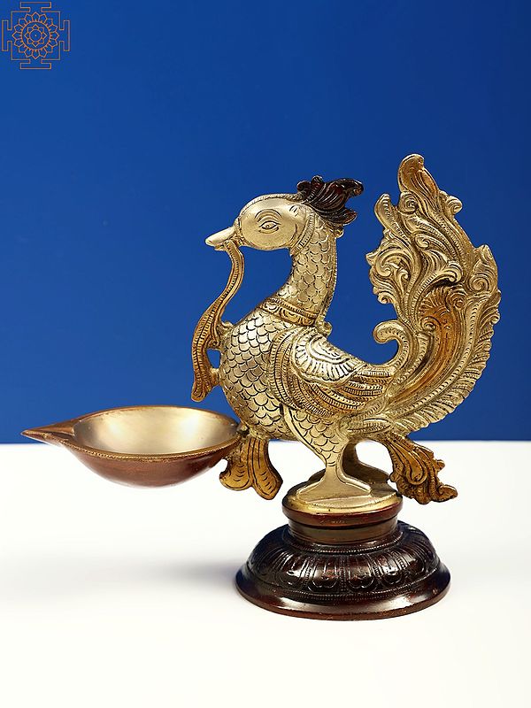 8" Mayur (Peacock) Lamp in Brass