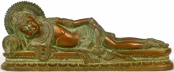 4" Small Reclining Hanuman Brass Idol | Religious Figurine
