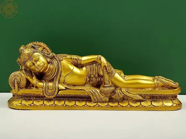 4" Small Reclining Hanuman Brass Idol | Religious Figurine