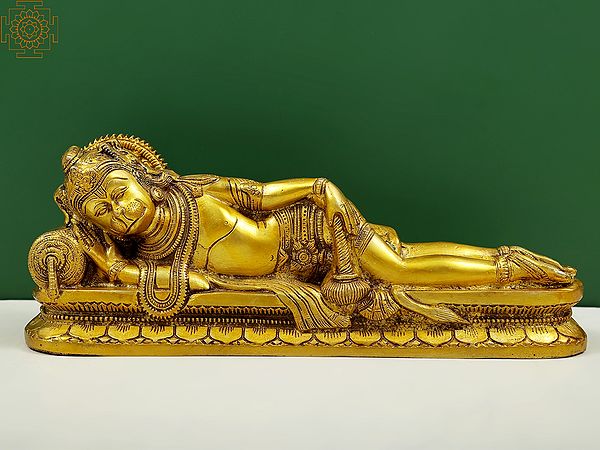 4" Small Reclining Hanuman Brass Idol | Religious Figurine