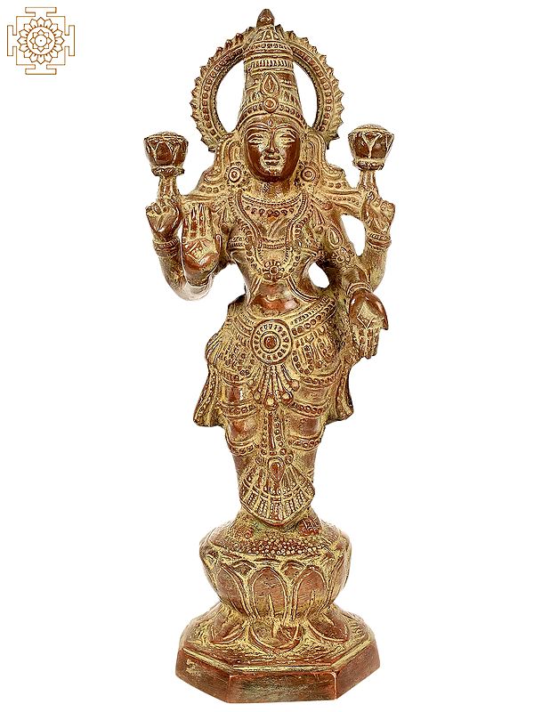 13" Standing Lakshmi In Brass | Handmade | Made In India
