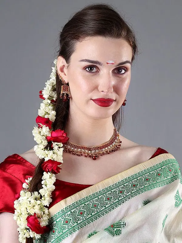 Faux Ruby Necklace Set With Cut Glass