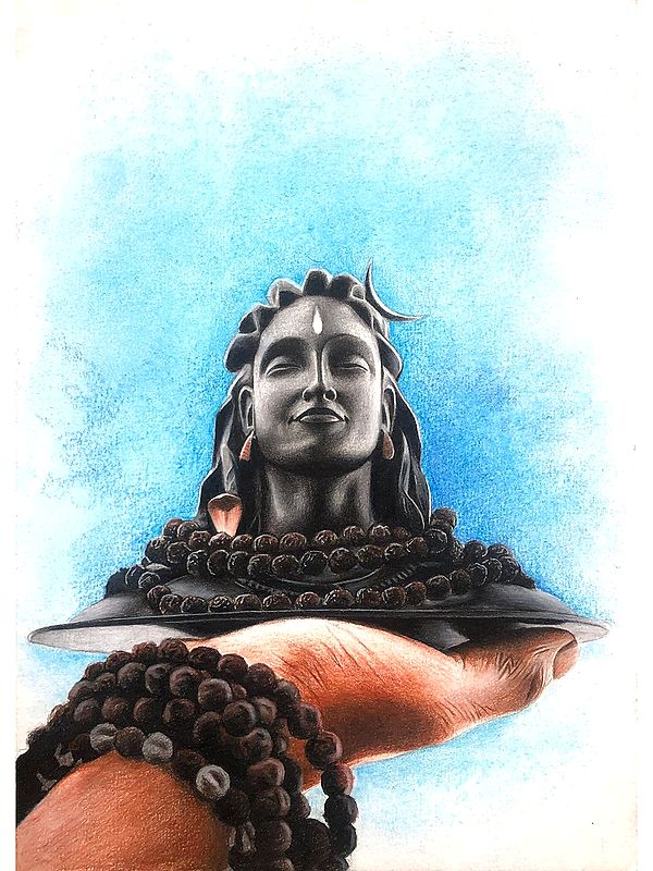 Painting of Adiyogi Shiva by Kuldip Jathar | Pencil Color on Paper