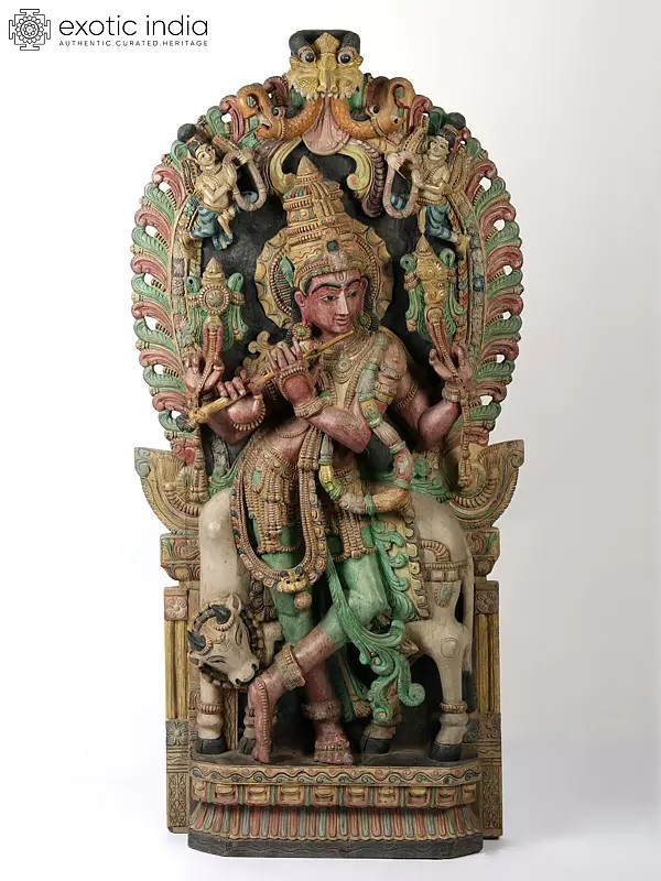 60" Large Lord Venugopala (Krishna) | Wood Carved Statue
