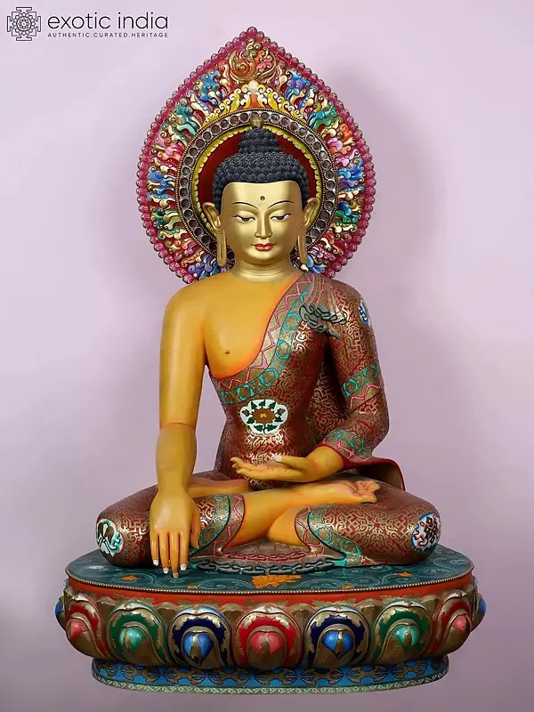 4" Large Bhumisparsha Mudra Buddha Copper Statue from Nepal