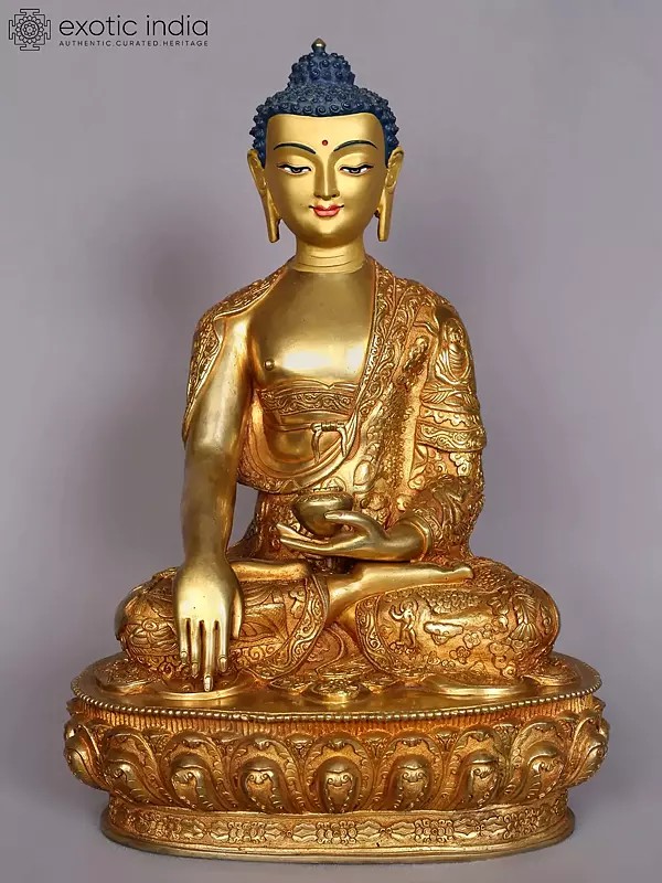 12" Lord Bhumisparsha Buddha Copper Statue from Nepal