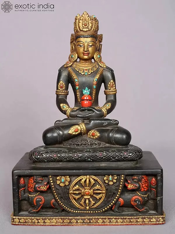 Black Stone Lord Amitayus Buddha Sculpture
