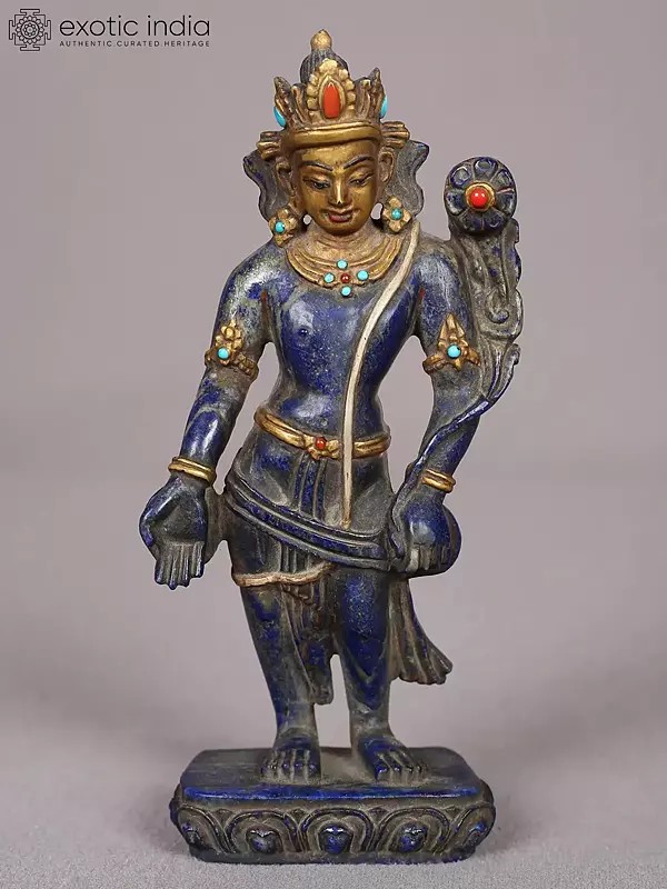 6" Small Superfine Lapis Lazuli Stone Lord Lokeshvara Statue