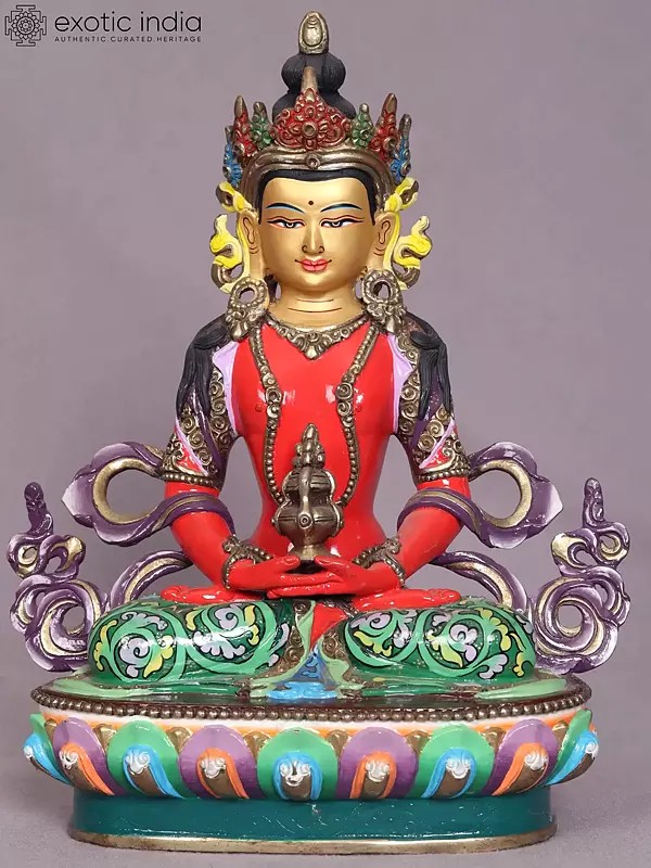 9" Colorful Aparmita Buddha Copper Statue from Nepal