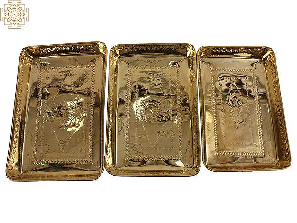 Brass Hand Made Serving Tray Set Of 3