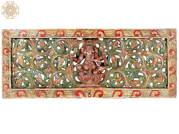 36" Large Wooden Sitting Lord Ganapati | Designer Wall Panel