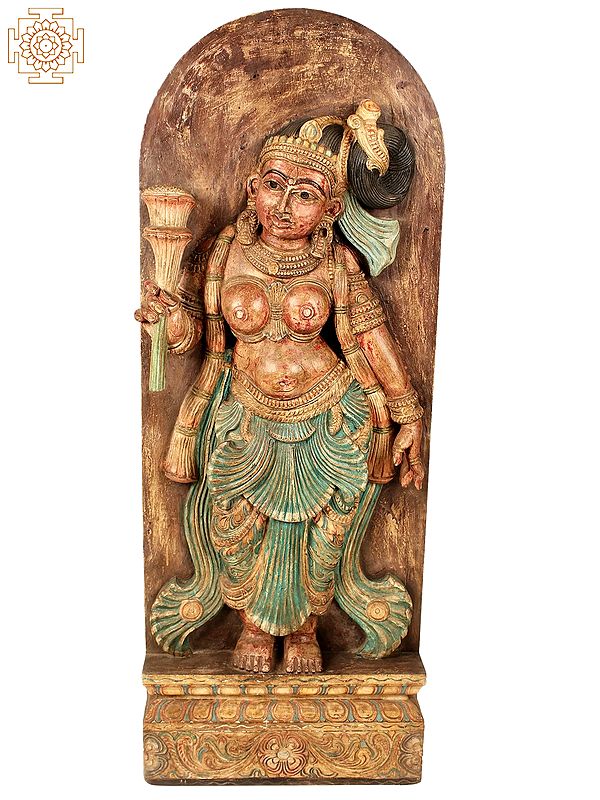 47" Large Wooden Nair Lady from Kerala | Wall Panel