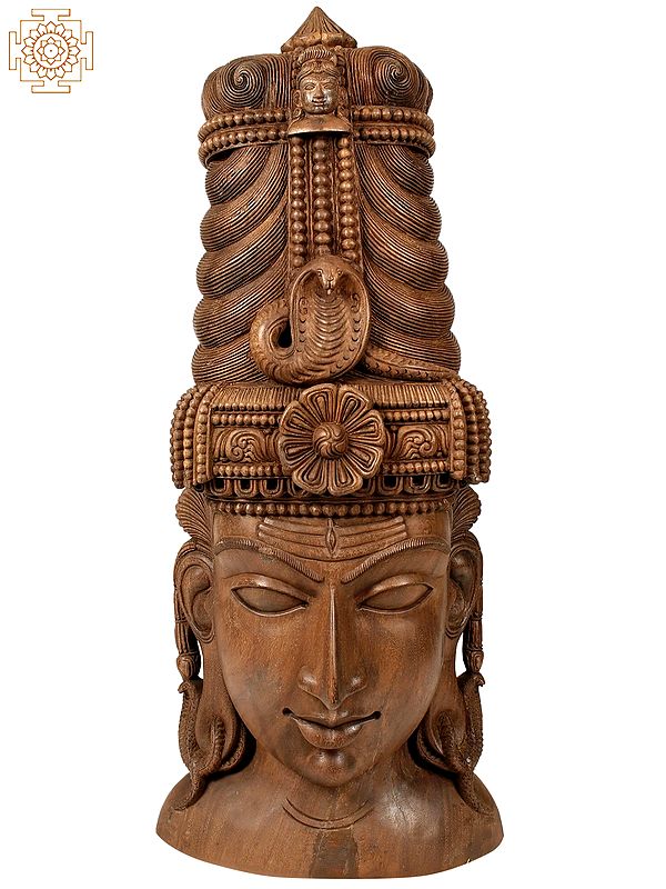 46" Large Wooden Beautifine Head of Lord Shiva