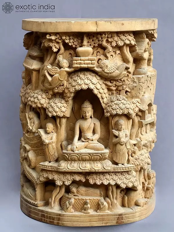 13'' Medicine Buddha With Devotees | Wooden | Nepalese Handicrafts