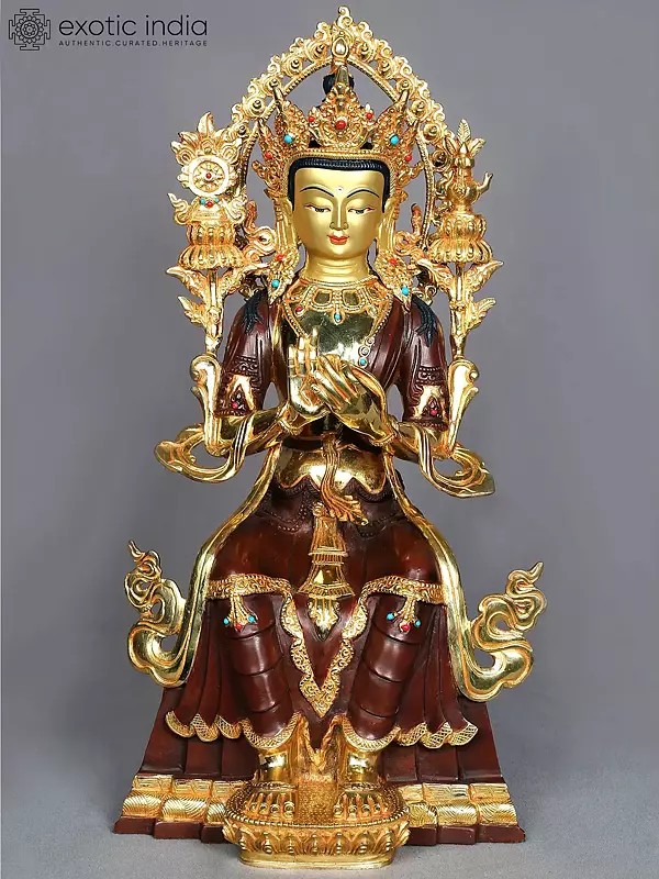 16" Maitreya Buddha Copper Figurine | Buddha Statue from Nepal