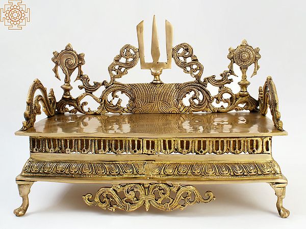 17" Brass Designer Singhasan with Vaishnava Symbols