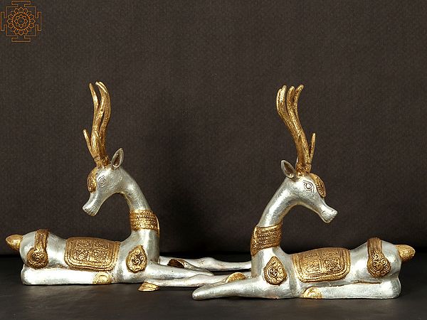 11'' Seated Reindeer (Set of 2) | Brass Statue