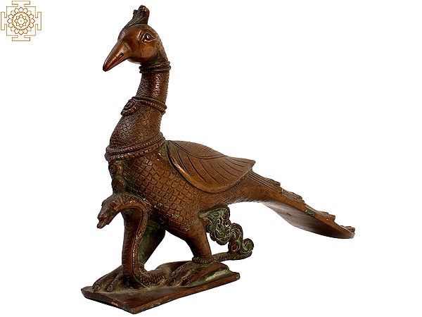 13" Peacock with Snake | Brass Statue