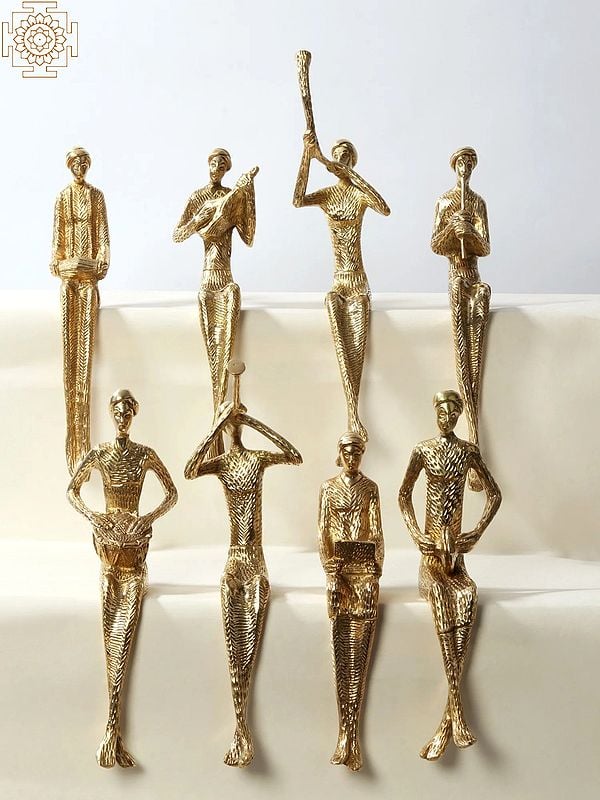 Musician In Turban Playing Instruments (Set of 8) | Brass Statue