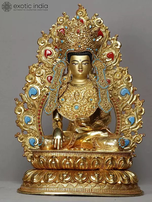 14" Copper Buddha Statue in Bhumi-Sparsha Mudra From Nepal