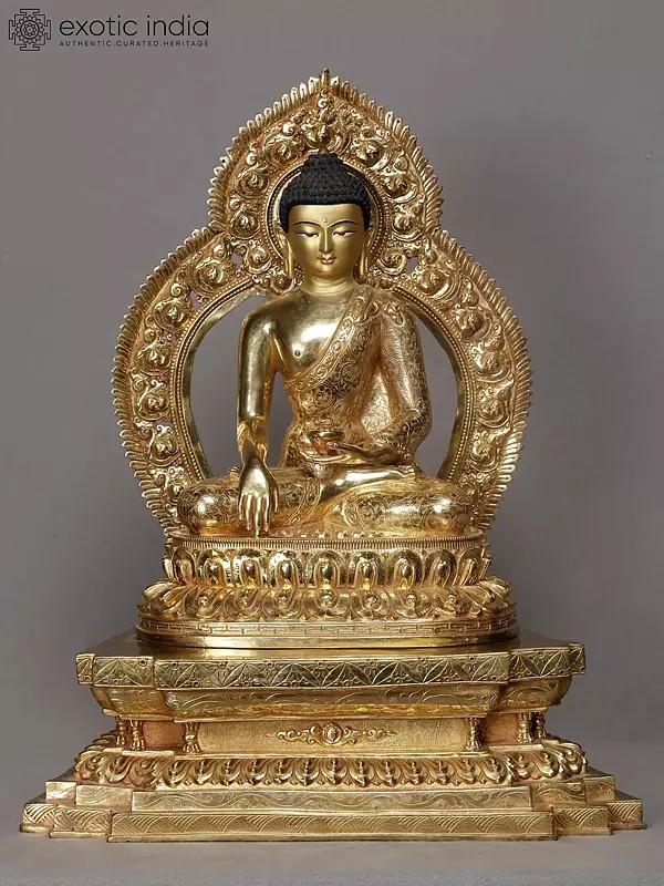 16" Shakyamuni Buddha Gilded Copper Statue from Nepal