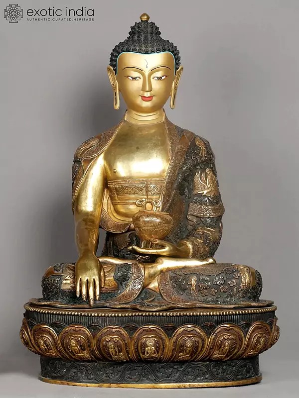 22" Bhumi-Sparsha Mudra Buddha Gilded Copper Nepalese Statue