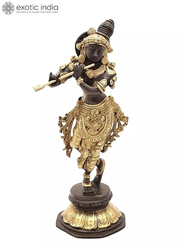 9" Lord Krishna Playing on Flute | Handmade | Brass Statue | Made In India