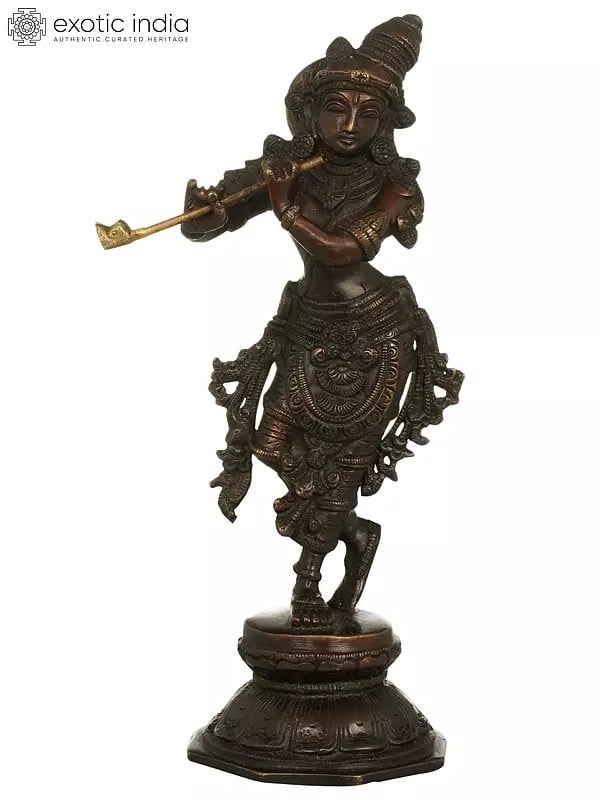 9" Lord Krishna Playing on Flute | Handmade | Brass Statue | Made In India