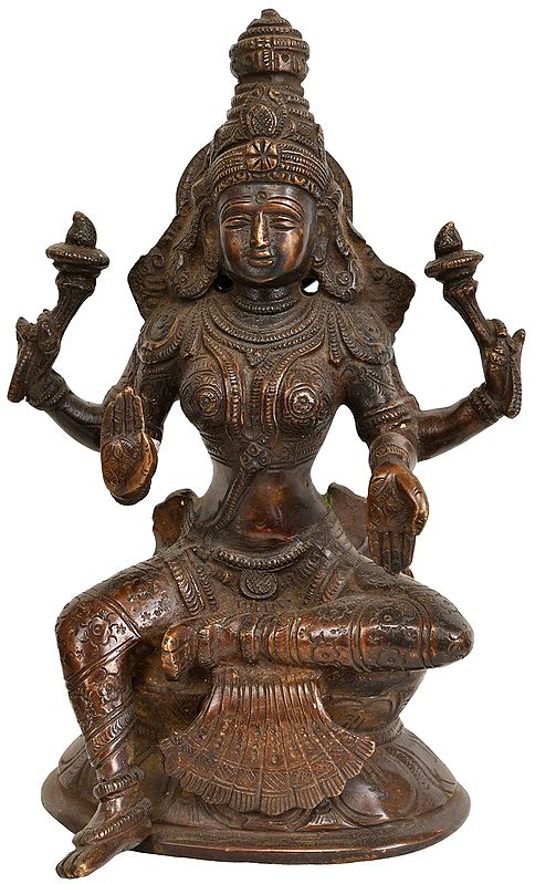 7" Four-Armed Lakshmi in Abhaya-Mudra In Brass