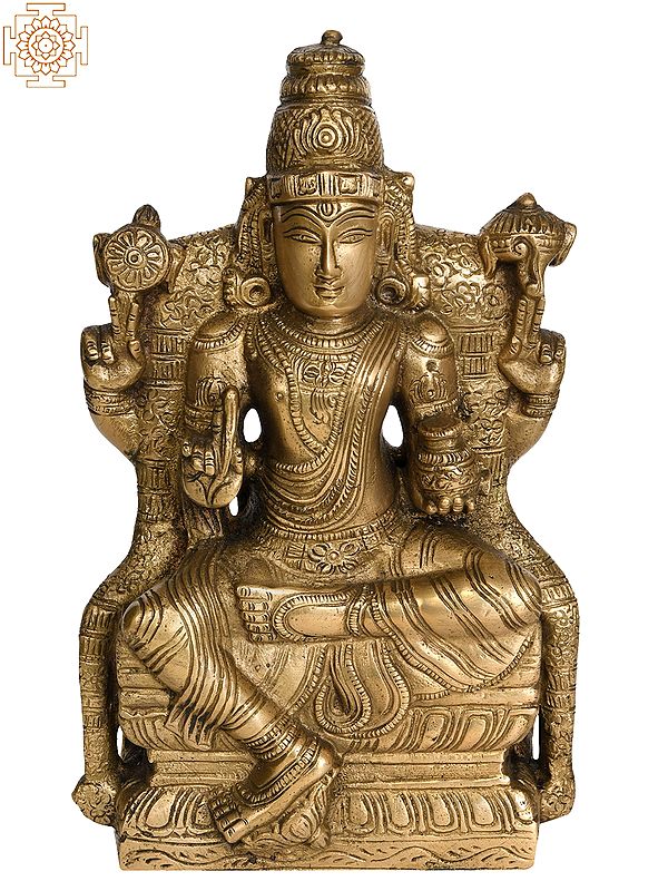 9" Brass Lord Vishnu Idol as Dhanvantari Seated in Lalitasana