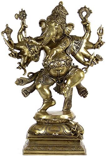 26" Ten Armed Dancing Ganesha Statue In Brass | Handmade | Made In India