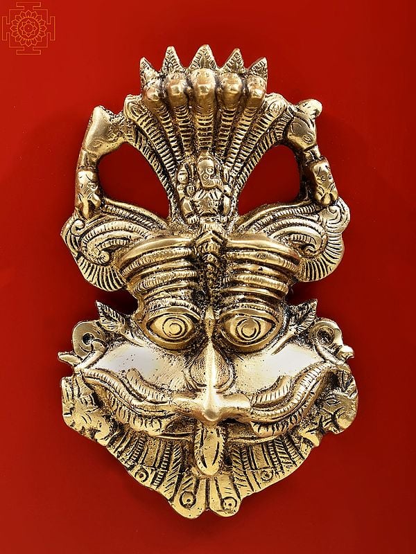 6" Small Panchanaga Kirtimukha with Seated Ganesha on Top In Brass