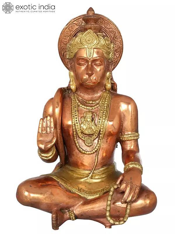 11" Blessing Hanuman Brass Statue | Hindu God Figurine