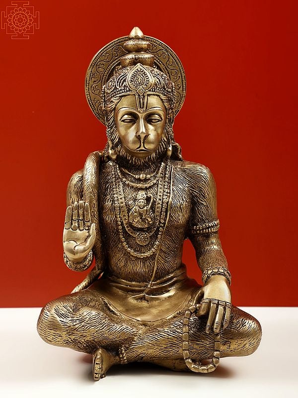 11" Blessing Hanuman (Lord Rama Depicted in His Heart) in Brass