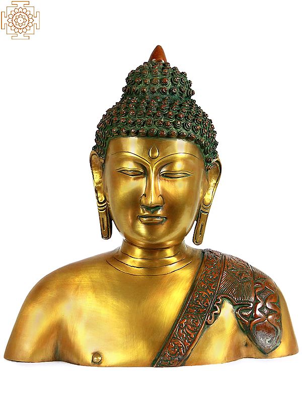 12" Buddha’s Statue in Bust Form In Brass